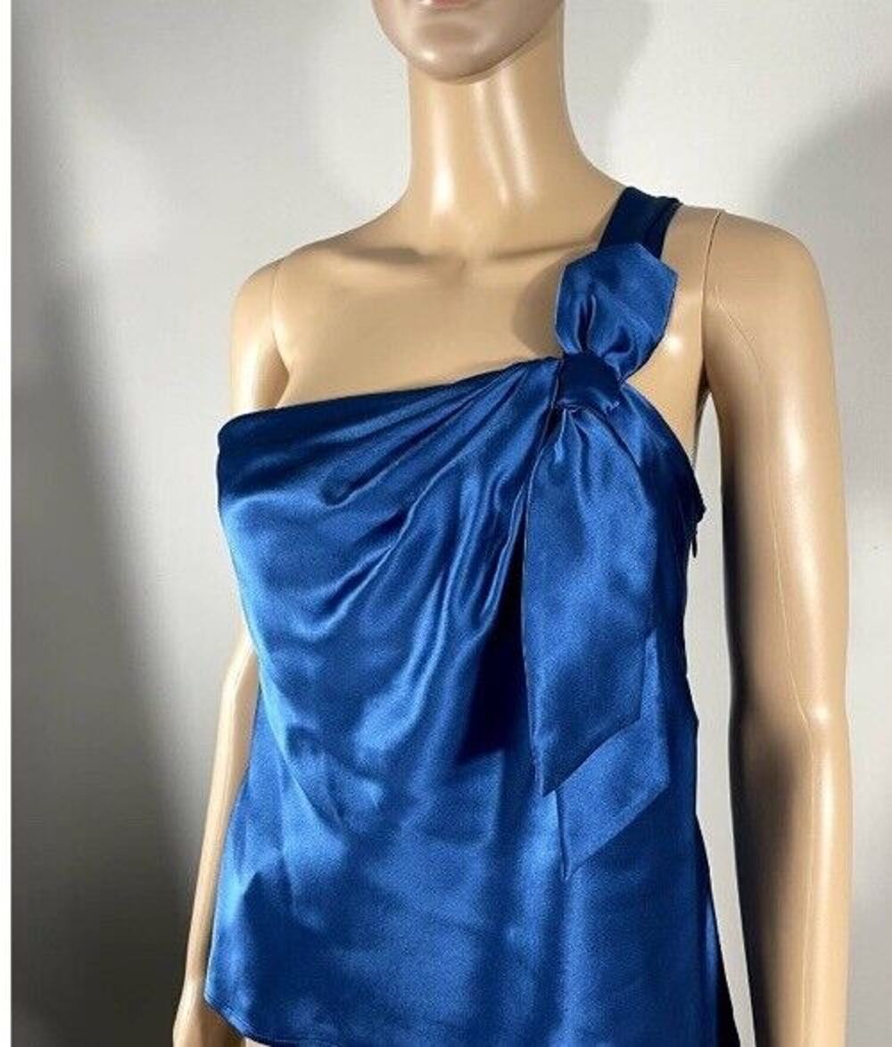 Ann Taylor Silk Tie One Shoulder Shelf Bra Top Blouse Camisole Women 2P Blue
